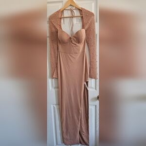Oh Polly Beige San Marina Evening Gown 8+ NWT (4US)